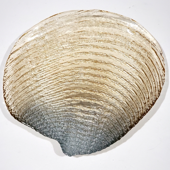 Vintage Variegated Grey & Tans Glass Shell Platter Serving Tray Dish Home Decor - Picture 9 of 11